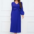thumbnail image 2 of Mrat Boho Dresses for Women Women's Fashion V-Neck Long Sleeve Solid Pleated Dresses Women's Wear to Work Dresses S-423 Blue M, 2 of 8
