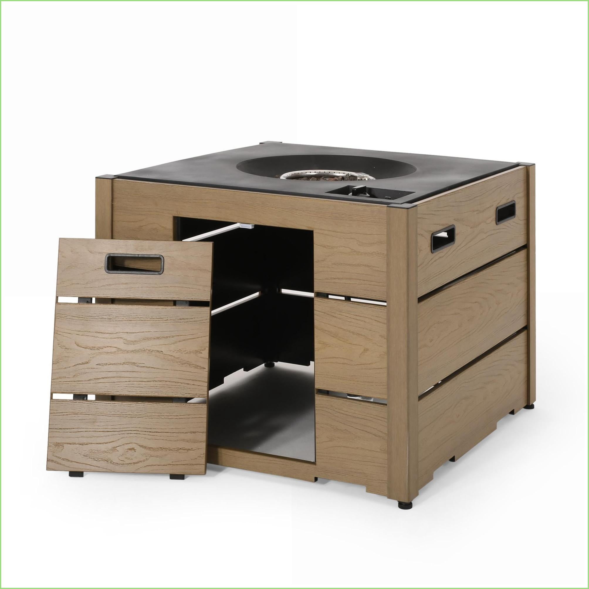 Outdoor Fire Pit Base | fogata al aire libre | Modern Square WPC, For Patio Backyard Camping | Walnut Brown
