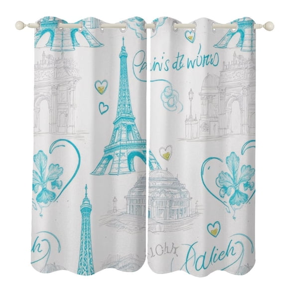 Paris Love Pattern Luxury Window Curtains Blinds for Living Room Bedroom Bathroom Kicthen Door Home Decor 2 Panels