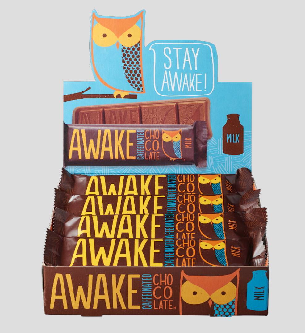 AWAKE Milk Chocolate Caffeinated Candy Bar, 1.55 Oz, 12 Ct
