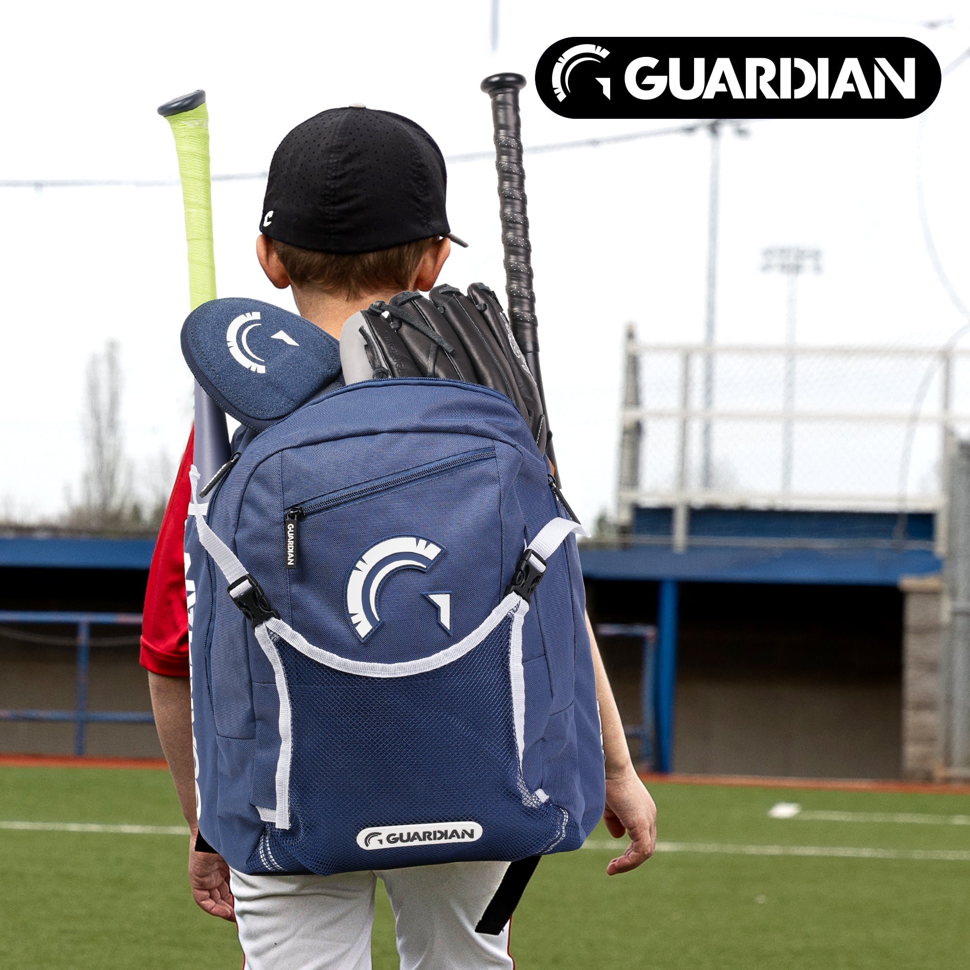 Guardian Baseball Backpack for Youth, Softball Bag for Girls, Durable Bat Bags Baseball Youth Boys and Girls, TBall Bag – Includes Hook to Hang on Fence - Navy/White