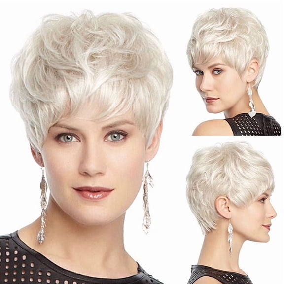 Silver-white synthetic short curly rose mesh wig