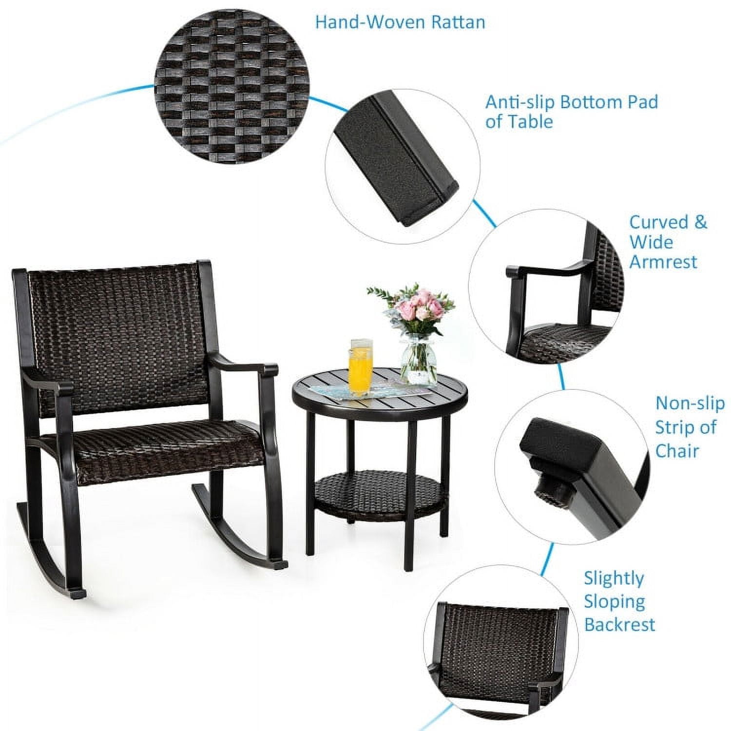 Aimee Lii 3 Pieces Wicker Patio Furniture Set with Coffee Table and Rocking Chairs, Small Patio Set