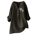 thumbnail image 2 of Summer Tops for Women 2023 Solid Color /Floral Print Cotton Linen Blouses Casual Button Up Shirts Plus Size 3/4 Roll Sleeve Tunic Shirts Tops, 2 of 4