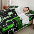 thumbnail image 4 of Manfei Contemporary Abstract Queen Sheets, Geometric Circle Rectangle Queen Sheet Sets, Green and Black, Black Reversible 4-Piece1 Flat Sheet + 1 Fitted Sheet + 2 Pillowcases, 4 of 6