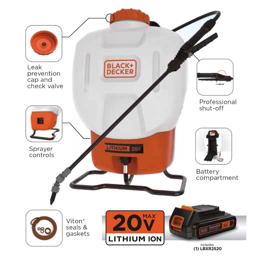 Black & Decker 190657 20v Max 4 Gal. Lithium-ion Cordless Backpack Sprayer  Kit With (1) 20v Battery And (1) Charger : Target