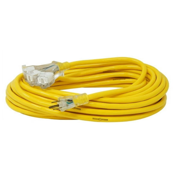 Yellow Jacket 2827 12/3 Heavy-Duty 15-Amp Premium SJTW Contractor 3-Outlet Extension Cord with Lighted End, 50-Feet