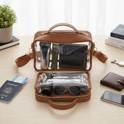 Walmart Travel Bag Set, Clear Bag Brown Leather, Makeup Bag and Toiletry Organizer Clear Stadium Bag Style, 2 Piece