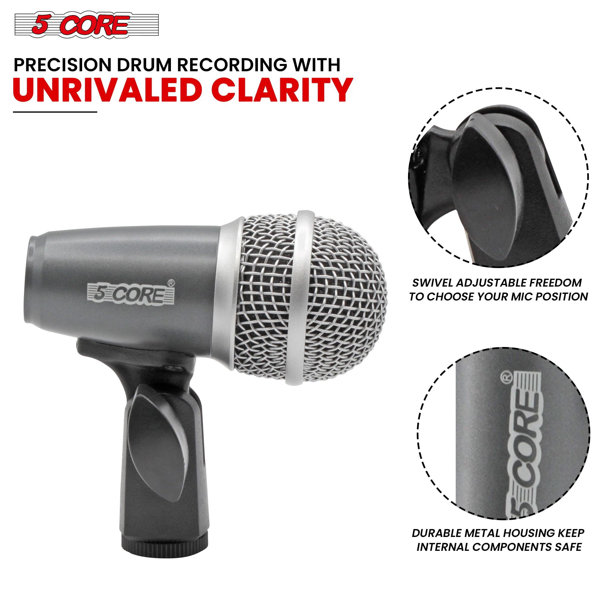 XLR Wired Cardioid Instrument Microphone for Tabla - Dynamic Moving Coil, Swivel Mount & Rim Clip Included