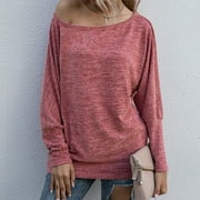 Women's Fashion Horizontal Neck Long-Sleeved Under Layer T-shirt Casual Sweater Tops