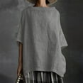 thumbnail image 2 of DDAPJ pyju Womens Plus Size Cotton Linen Blouses Boat Neck 3/4 Sleeve Tops Basic Solid Casual Loose Blouse T-shirt Breathable Summer Shirts Gray L, 2 of 6