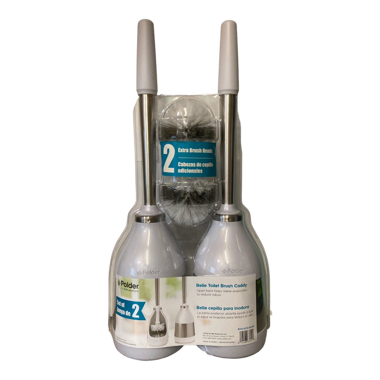 Polder Dual Toilet Brushes & Caddies with 2 Bonus Replacement Heads