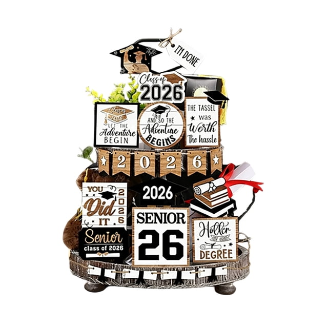 Class Of 2026 Graduation Tiered Tray Wooden Party Sign Centerpiece For Home Kitchen Farmhouse Style Celebration Display