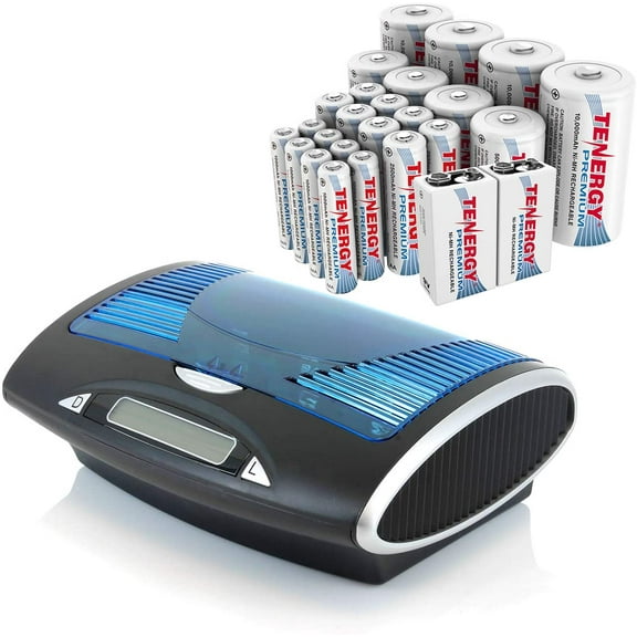Tenergy T9688 Universal LCD Battery Charger   26 Premium NiMH Rechargeable Batteries (8AA/8AAA/4C/4D/2 9V)
