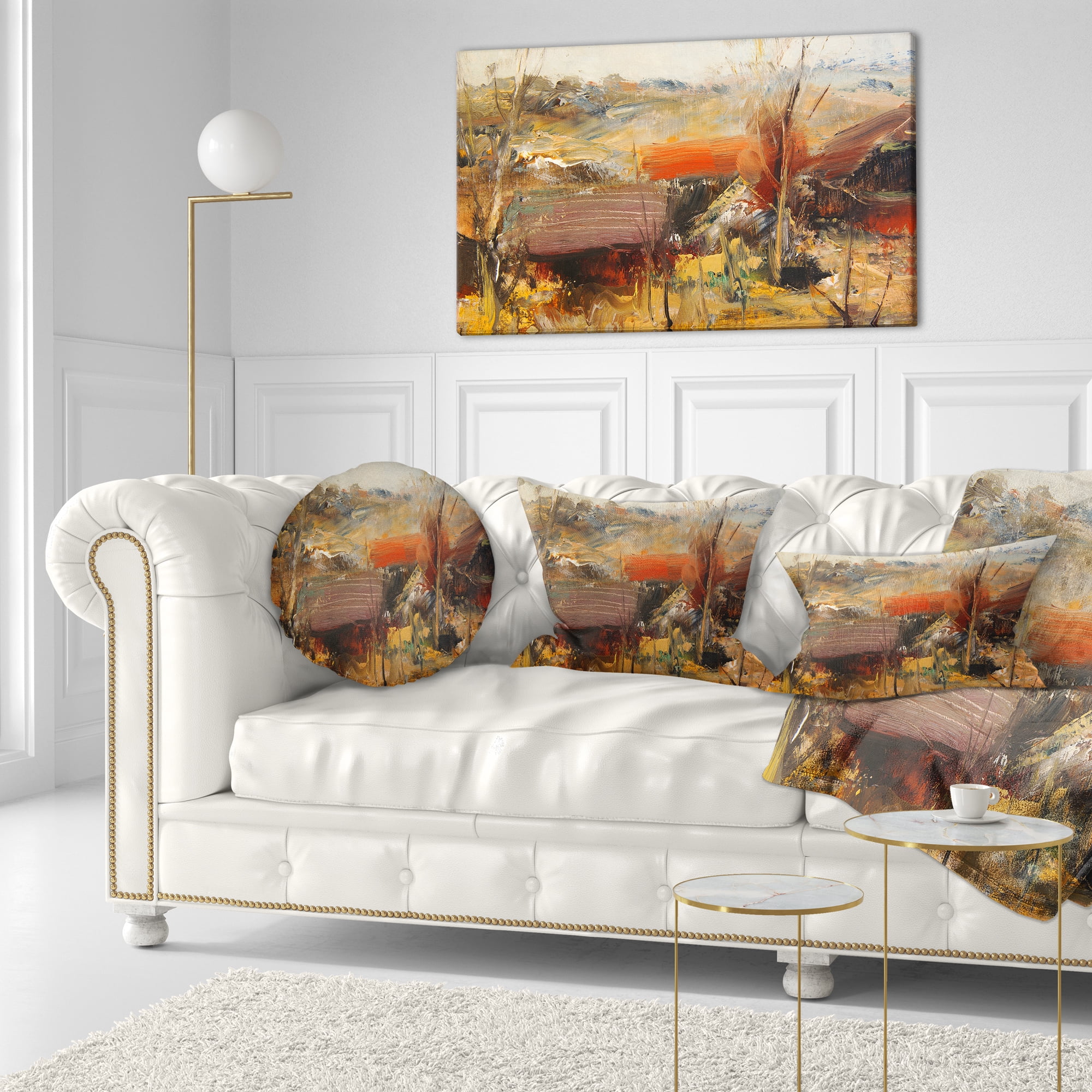 Designart Brown Roofs Heavily Textured - Landscape Painting Throw Pillow - 12x20