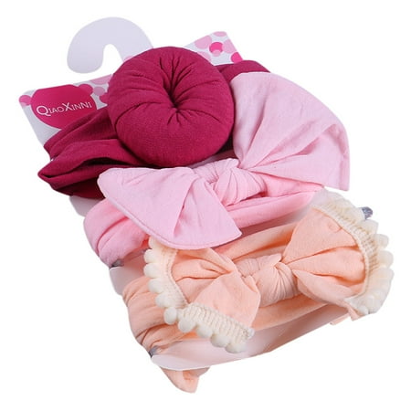 

Baby Girls Hair Bows Turban 3Pcs Kids Solid Headband Girls Baby Elastic Bowknot Accessories Hairband Set
