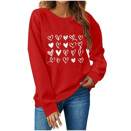 

Womens Long Sleeves Sweatshirts Valentine s Day Fashion Love Letter Printing Solid Pullover Casual Loose Round Neck Ladies Tunics Sweatshirt Top
