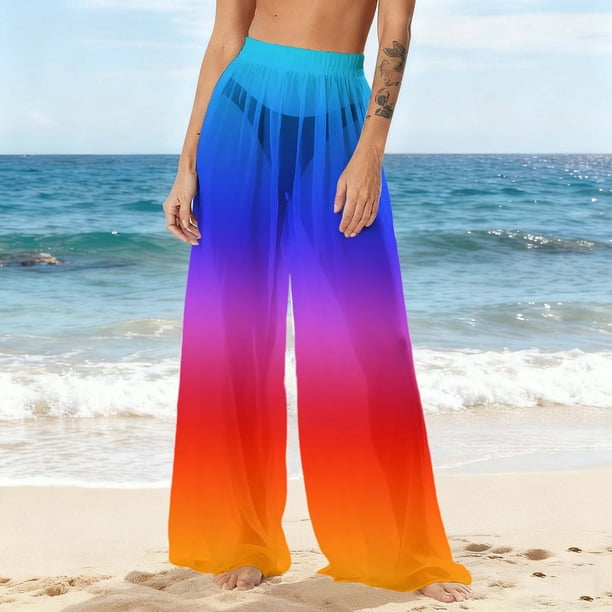 Pantalones de playa de gasa ligeros para mujer con protección solar, pantalones anchos de estilo bohemio estampados, blusa para mujer
