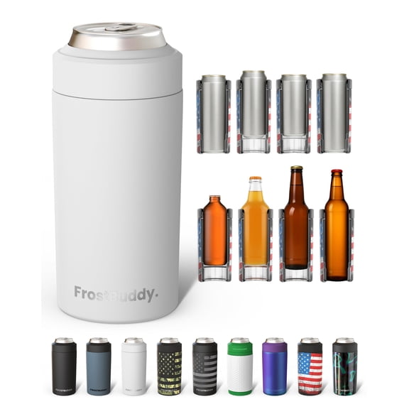 Frost Buddy Universal Can Cooler - Fits all - Stainless Steel Can Cooler for 12 oz & 16 oz Regular or Slim Cans & Bottles - Stainless Steel