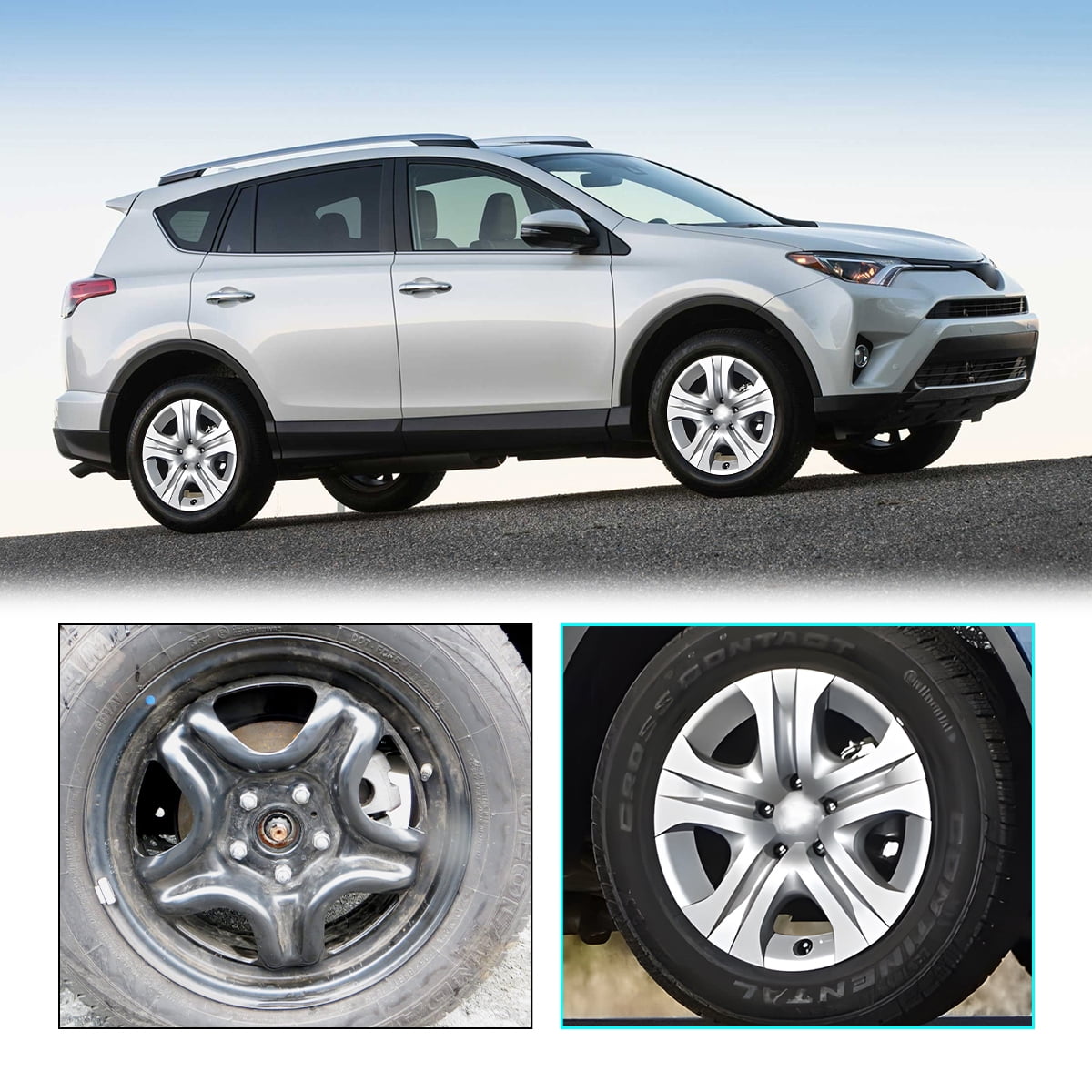 4 Pack 17 inch Wheel Cover Hubcap for 2013 2014 2015 2016 2017 2018 Toyota Rav4,Snap-on Installation,Lacquer
