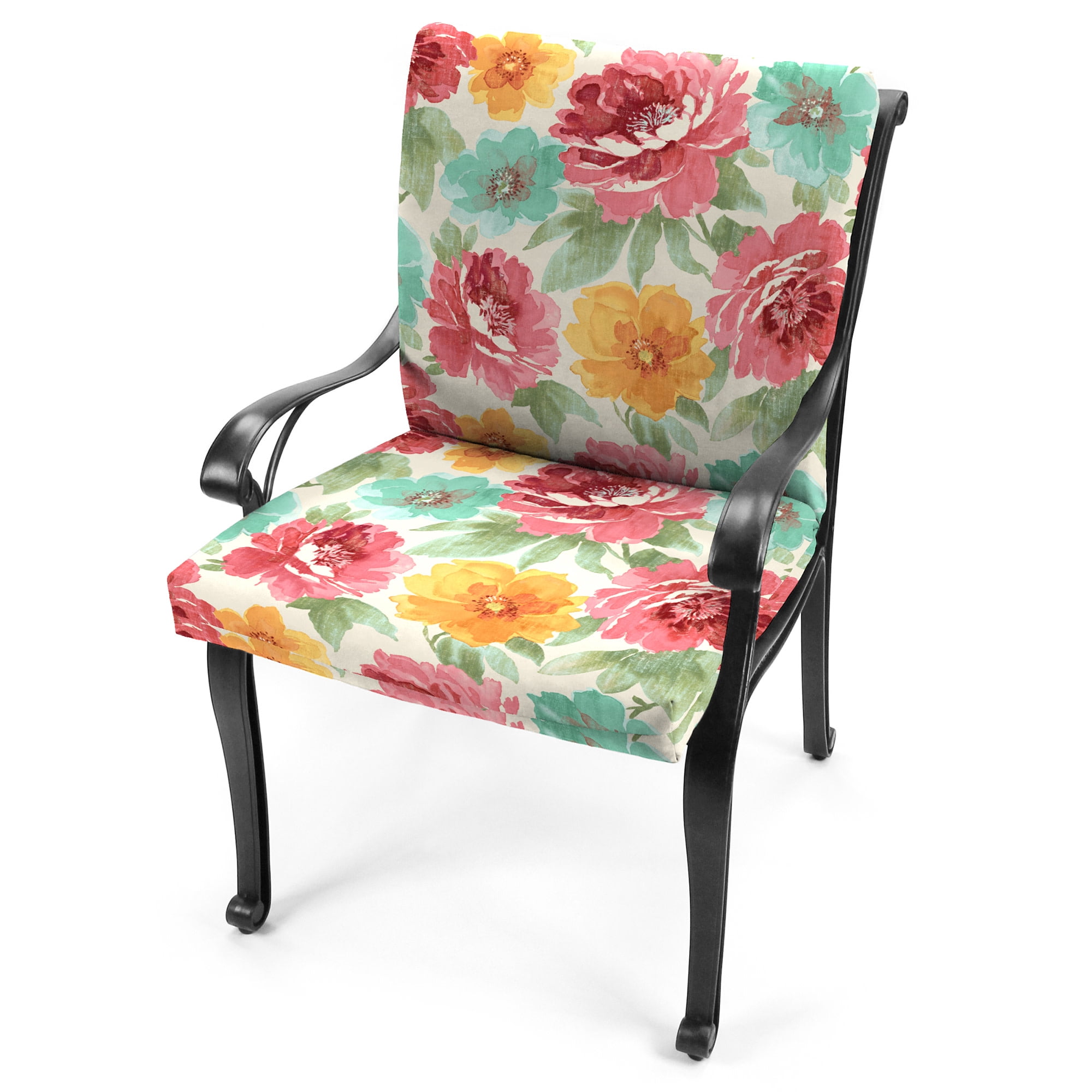 Jordan Manufacturing 43" x 20" Muree Beach II Multicolor Floral Rectangular Outdoor Chair Cushion with Ties and Hanger Loop