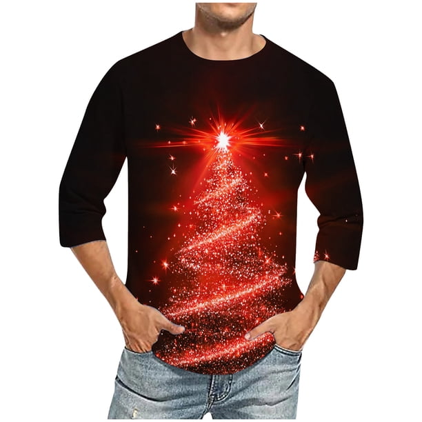 Camisas de Manga Larga para Hombres Imprimir Casual Cuello Redondo Blusa de Manga Corta, Camisas de Lino para Hombres