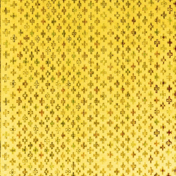 Ahgly Company Machine Washable Indoor Square Abstract Yellow Modern Area Rugs, 6' Square
