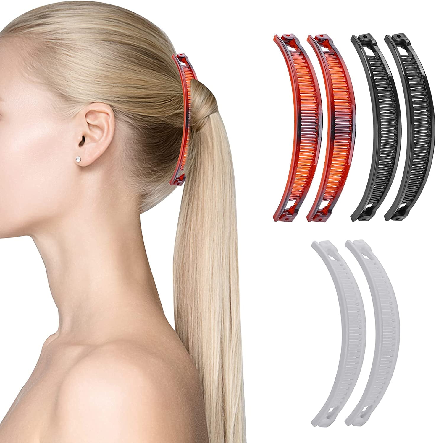 Casewin 6 Pieces Banana Hair Clips, Clincher Combs Banana Ponytail Clip