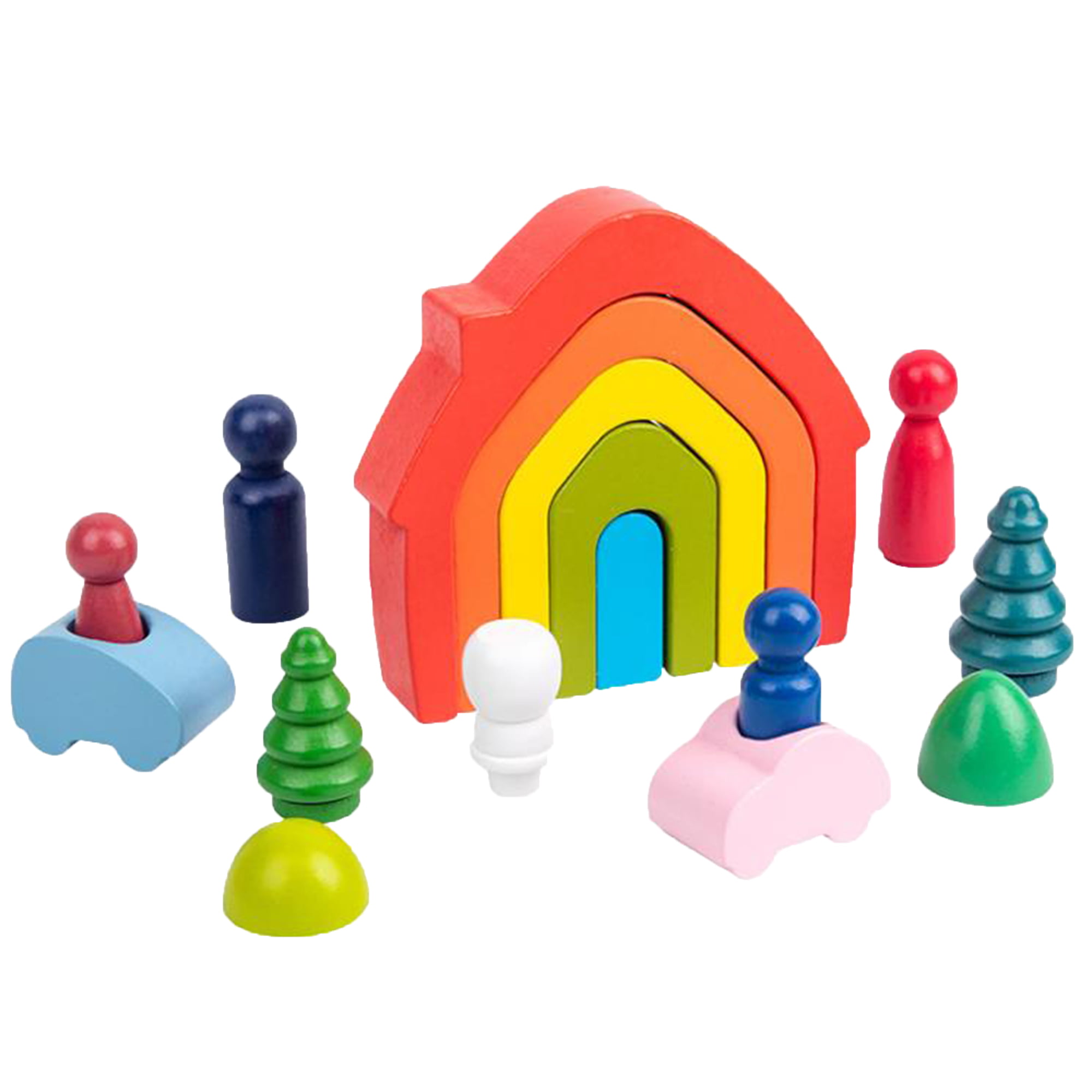 Wooden Rainbow Stacker Nesting Puzzle Blocks,Learning Toy Geometry Building Blocks Creative Nesting Educational Toys for Kids and Toddlers 