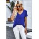 thumbnail image 3 of ABPHQTO Blusa de mujer con cuello en V y manga corta con detalles de botones azules, 3 of 5