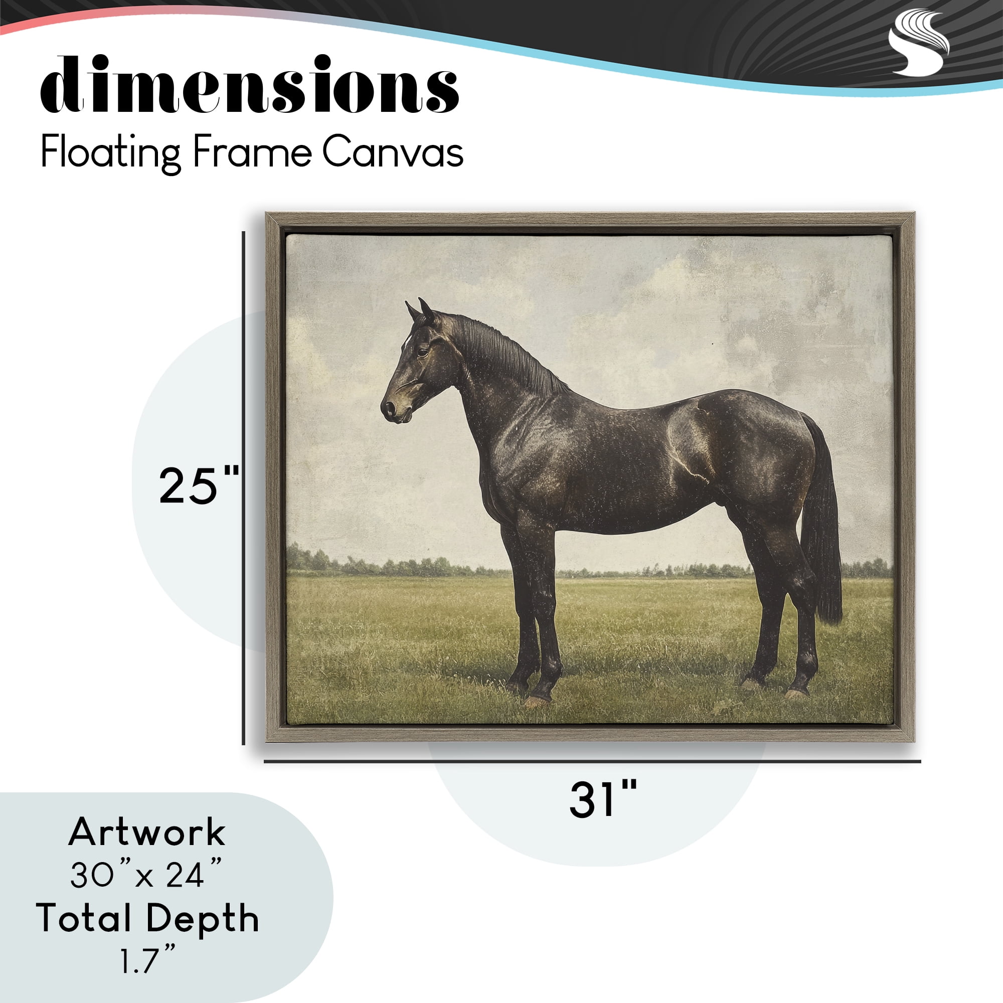 Stupell Industries Espresso Horse in Pastoral Field Brown Framed Floater Canvas Wall Art, design by Petal Prints Design