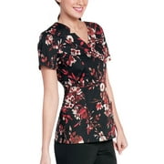 Landau Notched Surplice Print Top Scrub Top