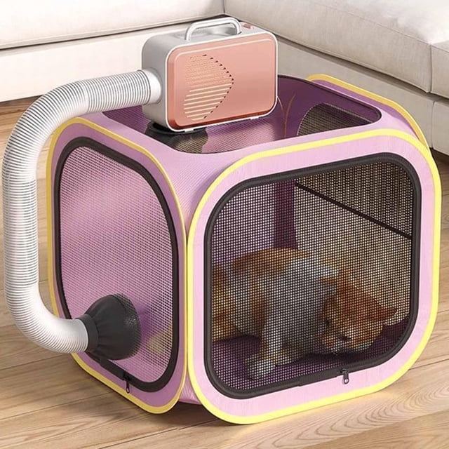 Secador de pelo para mascotas, caja de viaje, habitación ajustable para gatos, caseta de aseo limpia para mascotas pequeñas y medianas, gatos y