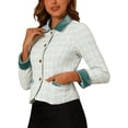 thumbnail image 4 of INSPIRE CHIC Women's Elegant Velvet Collared Plaid Tweed Blazer L White, 4 of 6