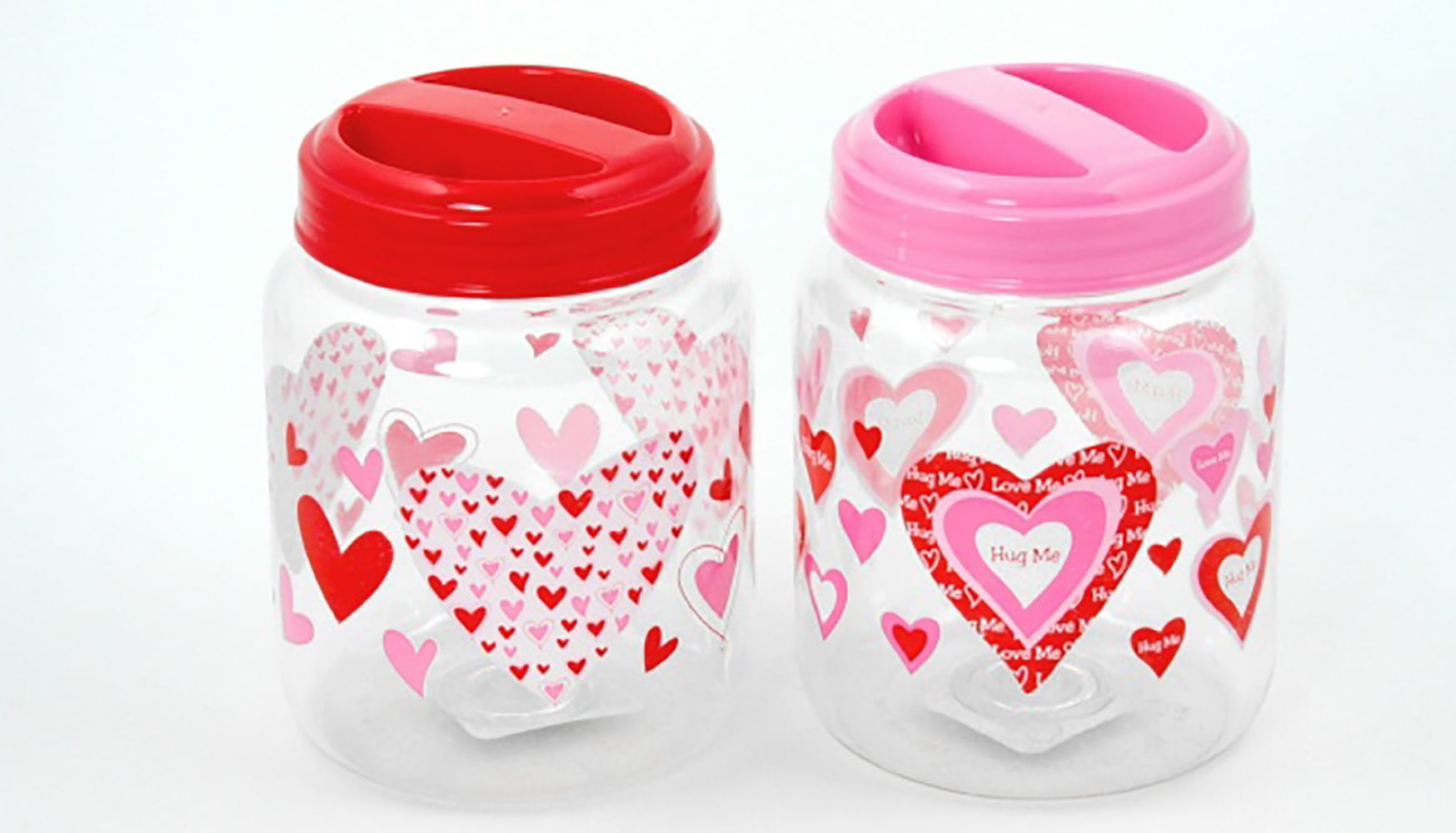 Valentines Storage Jar Hearts 8.5" Storage Container, Red Clear