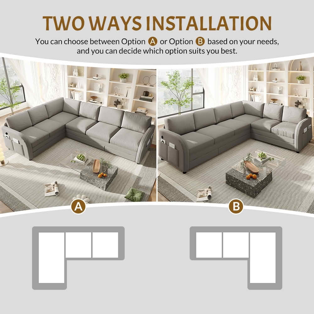 MAYEERTY 115.2" L‑Shaped Convertible Sleeper Sofa, Sherpa Fleece Sectional Couch with Pull‑Out Bed, Side Pocket & USB Port, Reversible Left/Right Chaise