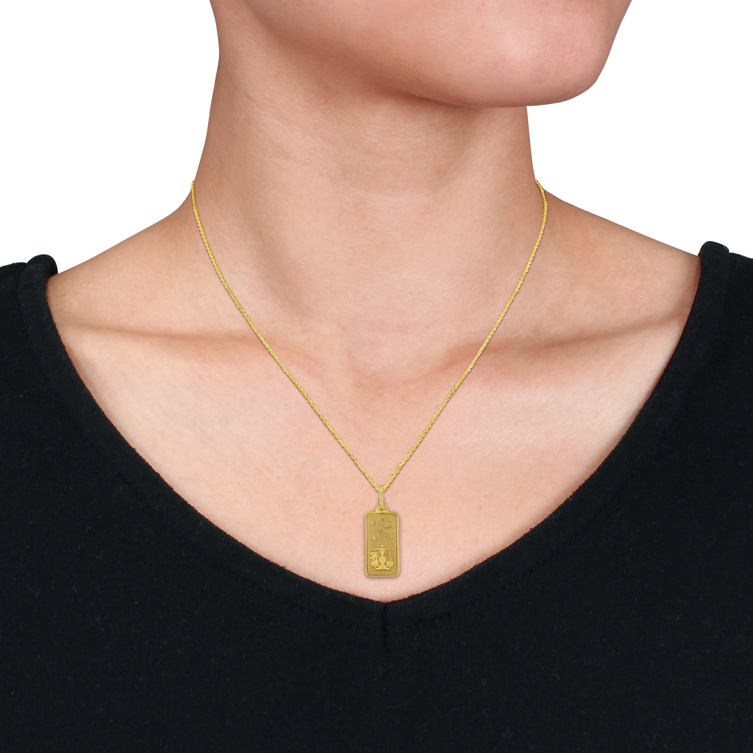 Everly Women's Libra Horoscope Necklace in 10k Yellow Gold, Dog Tag Pendant