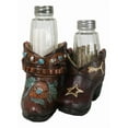 thumbnail image 3 of Rustic Cowgirl Turquoise Flowers Stars Double Boots Salt Pepper Shakers Holder, 3 of 9