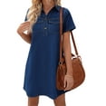 thumbnail image 4 of Women Summer Denim Dress Short Sleeve Button Down Collared Loose Fit Casual Jean Mini Dress, 4 of 6