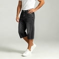 thumbnail image 5 of LMOIPLI Mens Baggy Denim Capri Pants Wide Leg Cropped Jeans Loose Fit Classic Washed Denim Stylish Casual Streetwear Trousers for Daily Outdoor Activities Black XXL, 5 of 7