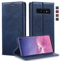 Compatible for Samsung Galaxy S10 Plus 6.4 Inch Wallet Case, Luxury PU Leather RFID Blocking Flip Case with Card Slots Holder Kickstand Magnetic Clasp Cover Soft Silicone Shockproof Folio Case,Blue