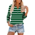 thumbnail image 7 of Womens 3/4 Sleeve Tops Striped Print Tee Shirt Loose Fit V Neck Button up Pullover T-shirts Casual Fall Clothes (2XL, Green|Stripes), 7 of 7