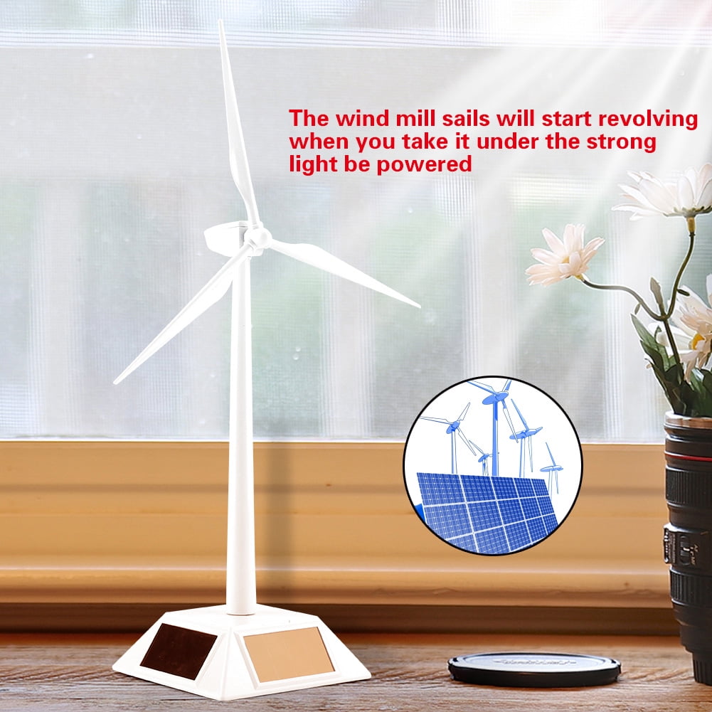 Solar Powered Windmills Wind Turbine Model Display Stand Desktop Decor Toy 