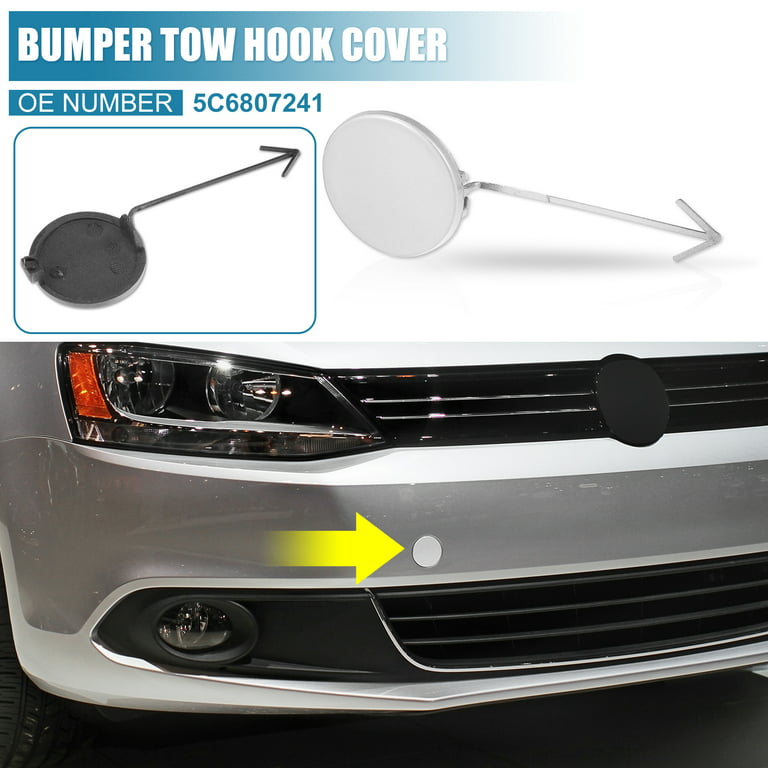 Car Front Bumper Tow Hook Cover 5C6807241 for Volkswagen Jetta 2012-2014 Tow  Hook Eye Hole Cover Trailer Cap Silver Tone 