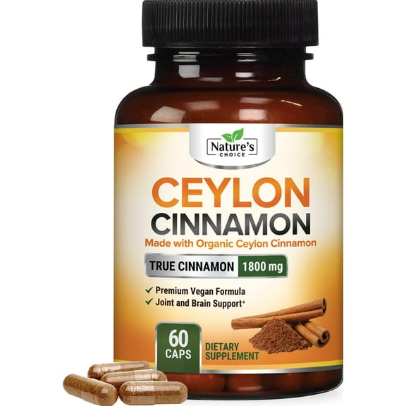 Organic Ceylon Cinnamon 1800mg Per Serving - Extra Strength Certified Organic Ceylon Cinnamon Powder Pills Supplement - Energy & Heart Support Antioxidant for Women & Men - Bottled USA - 120 Capsules