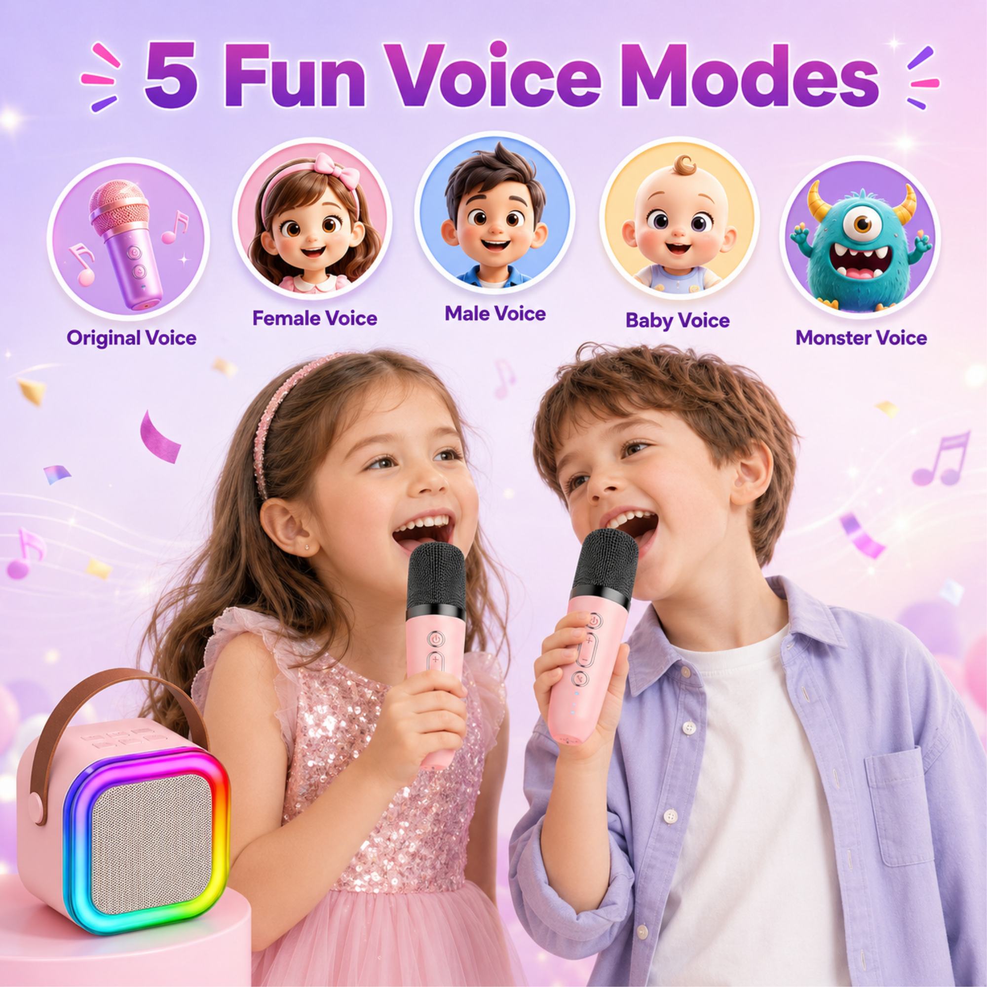 Rynpexz Mini Karaoke Machine with 2 Wireless Microphones photo 2