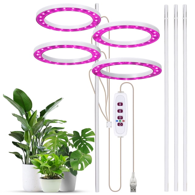 Tignapoo Lumière de Croissance des Plantes à LED Réglable à 360° Alimentée par USB 4.8W avec 80 LED, Minuterie 8H/12H/16H, Spectre Rose-Violet pour Plantes d'Intérieur, Succulentes et Semis
