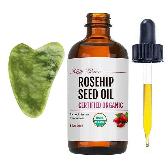 Aceite de rosa mosqueta Kate Blanc Cosmetics 30 ml con kit Gua Sha Stone