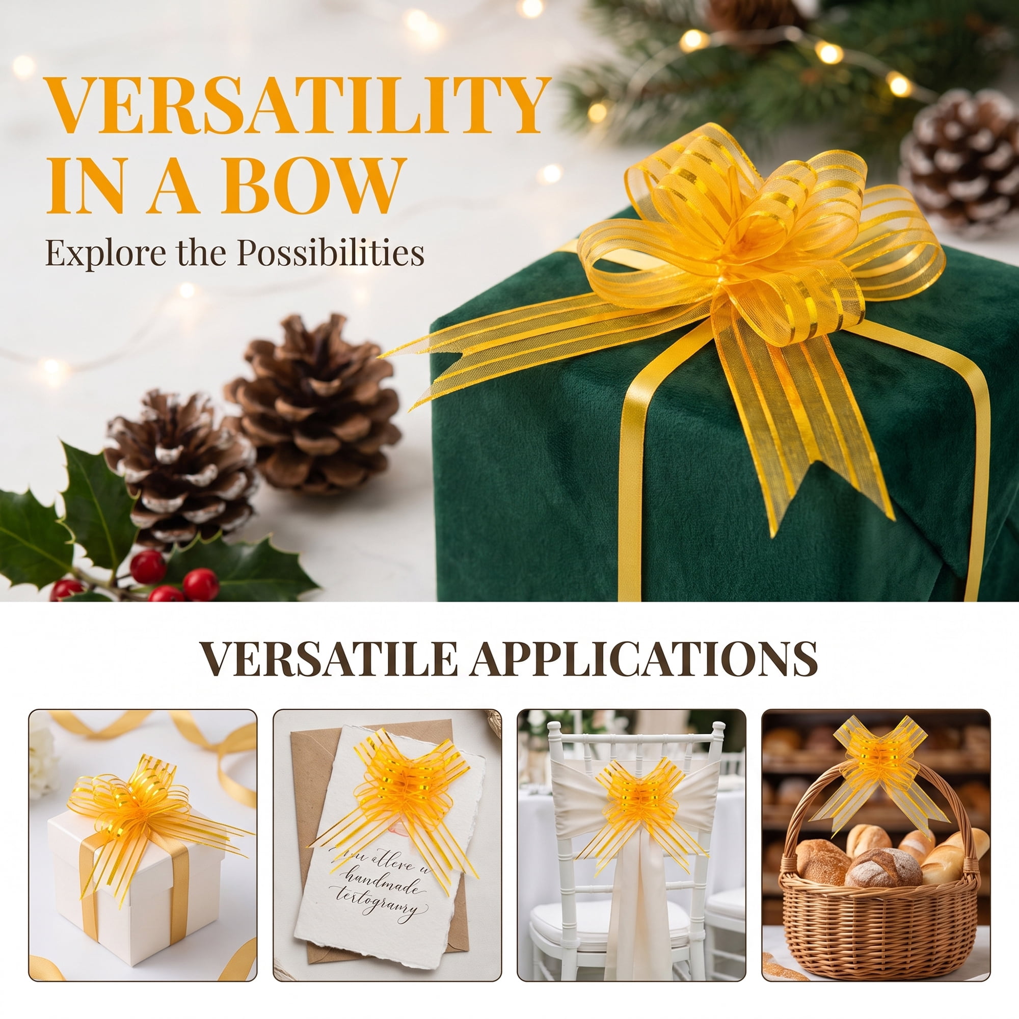 Unique Bargains Whimsical Flower Ribbon Bows for Gift Wrapping and Decoration Gold