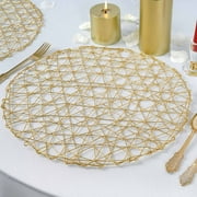 Efavormart 6 Pack 15" Gold Metallic String Round Placemats For Wedding Events Birthday Party